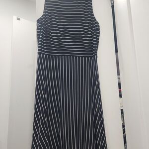 LOFT Black and White Striped Midi Dress